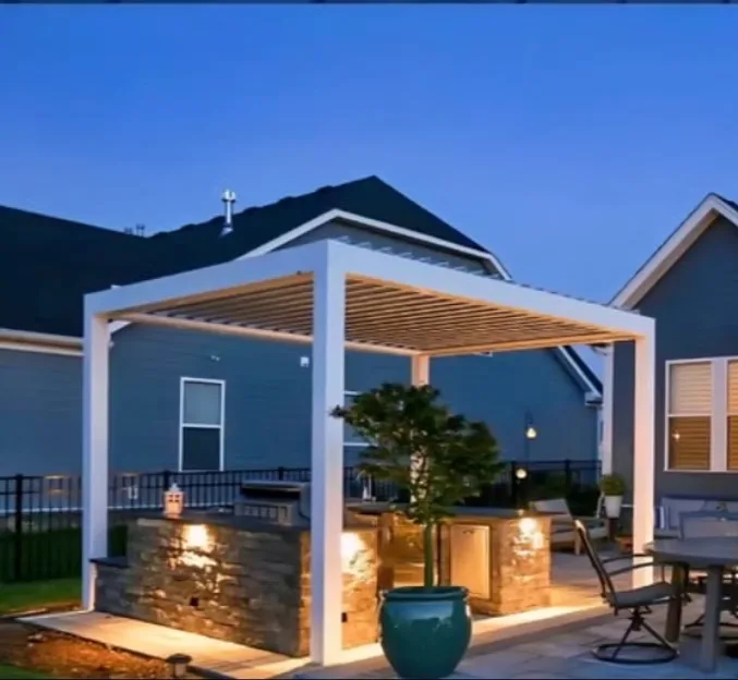 White pergola-style patio cover in Saratoga Springs, Utah