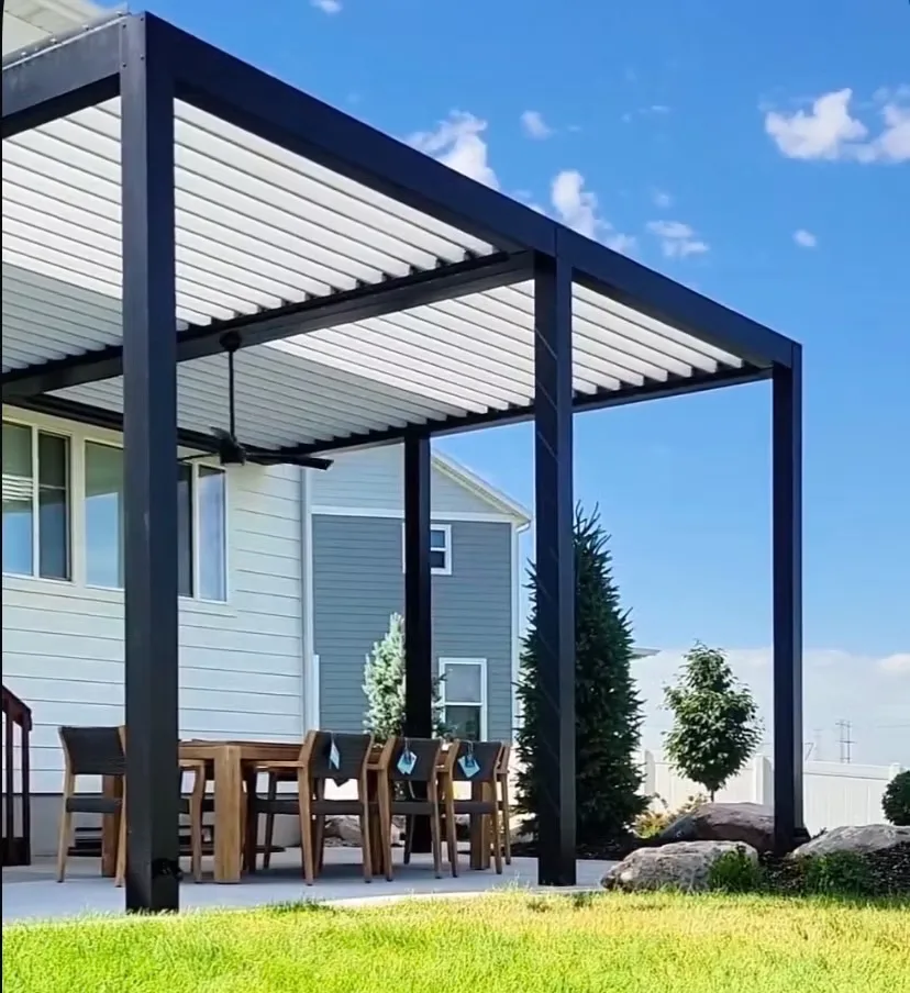 Modern black patio shade structure in Herriman, Utah