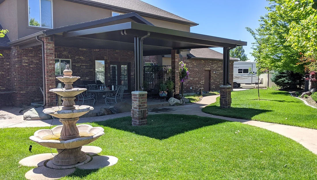 Modern patio cover with a clean flat-panel profile